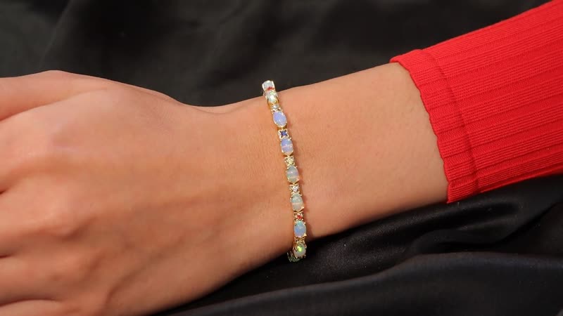 Premium Ethiopian Welo Opal, Multi Sapphire Tennies Bracelet in 18K Vermeil YG Over Sterling Silver (6.50 In) 6.10 ctw