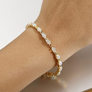 D'Joy Premium Ethiopian Welo Opal and Multi Sapphire 6.10 ctw Bloom Link Bracelet in 18K Vermeil Yellow Gold Over Sterling Silver (6.50 In)