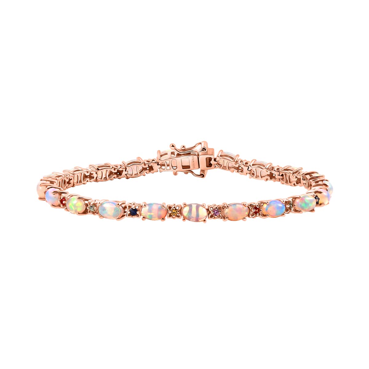 Premium Ethiopian Welo Opal and Multi Sapphire 6.80 ctw Bloom Link Bracelet in 18K Vermeil Rose Gold Over Sterling Silver (7.25 In) image number 0