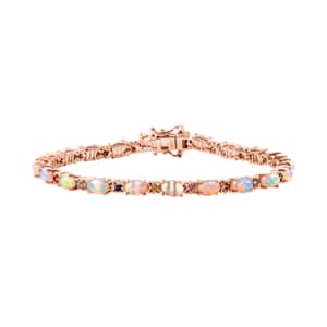 Premium Ethiopian Welo Opal and Multi Sapphire 6.80 ctw Bloom Link Bracelet in 18K Vermeil Rose Gold Over Sterling Silver (7.25 In)