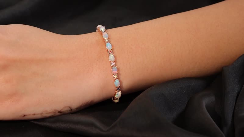 D'Joy Premium Ethiopian Welo Opal and Multi Sapphire 6.80 ctw Bloom Link Bracelet in 18K Vermeil Rose Gold Over Sterling Silver (7.25 In)