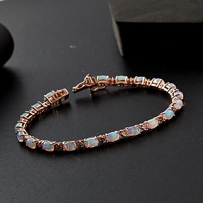 D'Joy Premium Ethiopian Welo Opal and Multi Sapphire 6.80 ctw Bloom Link Bracelet in 18K Vermeil Rose Gold Over Sterling Silver (7.25 In)