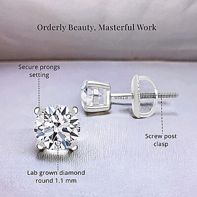 Luxuriant Lab Grown Diamond G VS 1.00 ctw Stud Noble Light Earrings in 950 Platinum