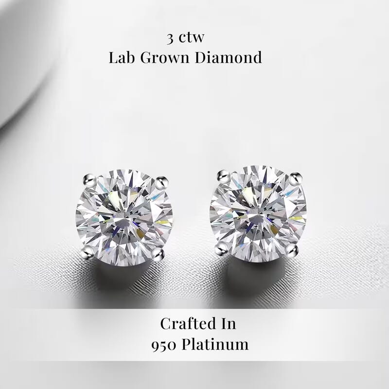 Luxuriant Lab Grown Diamond G VS 3.00 ctw Stud Earrings in 950 Platinum