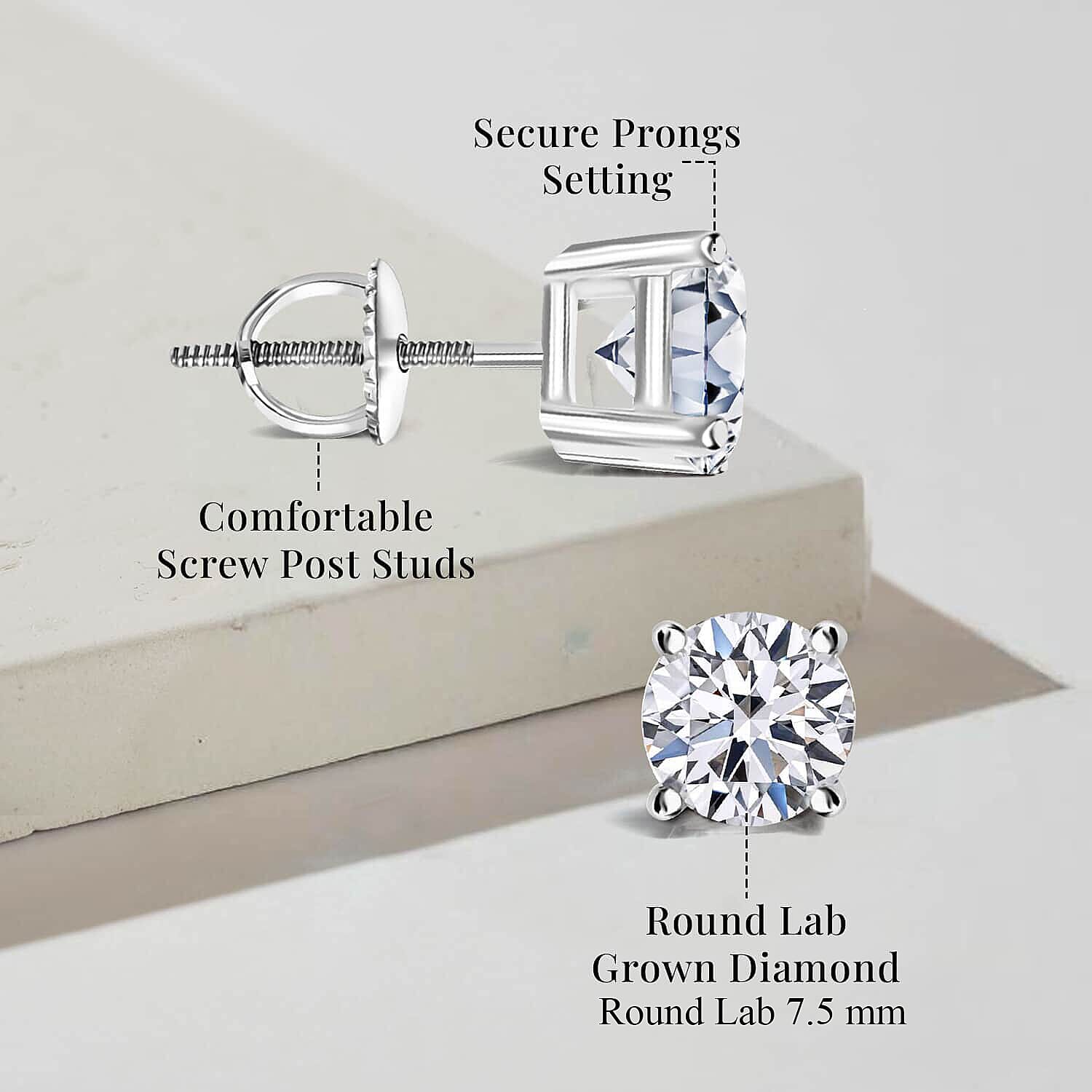 Luxuriant Lab Grown Diamond G VS 3.00 ctw Stud Earrings in 950 Platinum