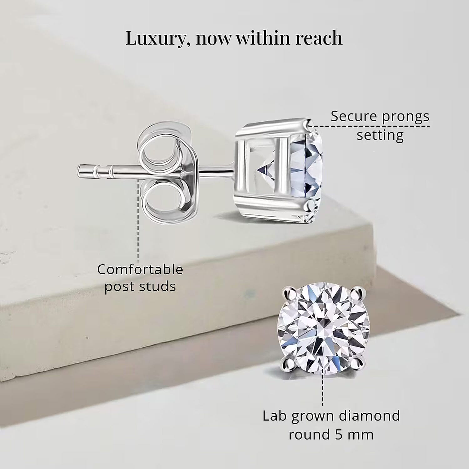 Luxuriant Lab Grown Diamond G-H Color SI Clarity 1.00 ctw Solitaire Stud Earrings in Platinum Over Sterling Silver (Del. In 10-12 Days)