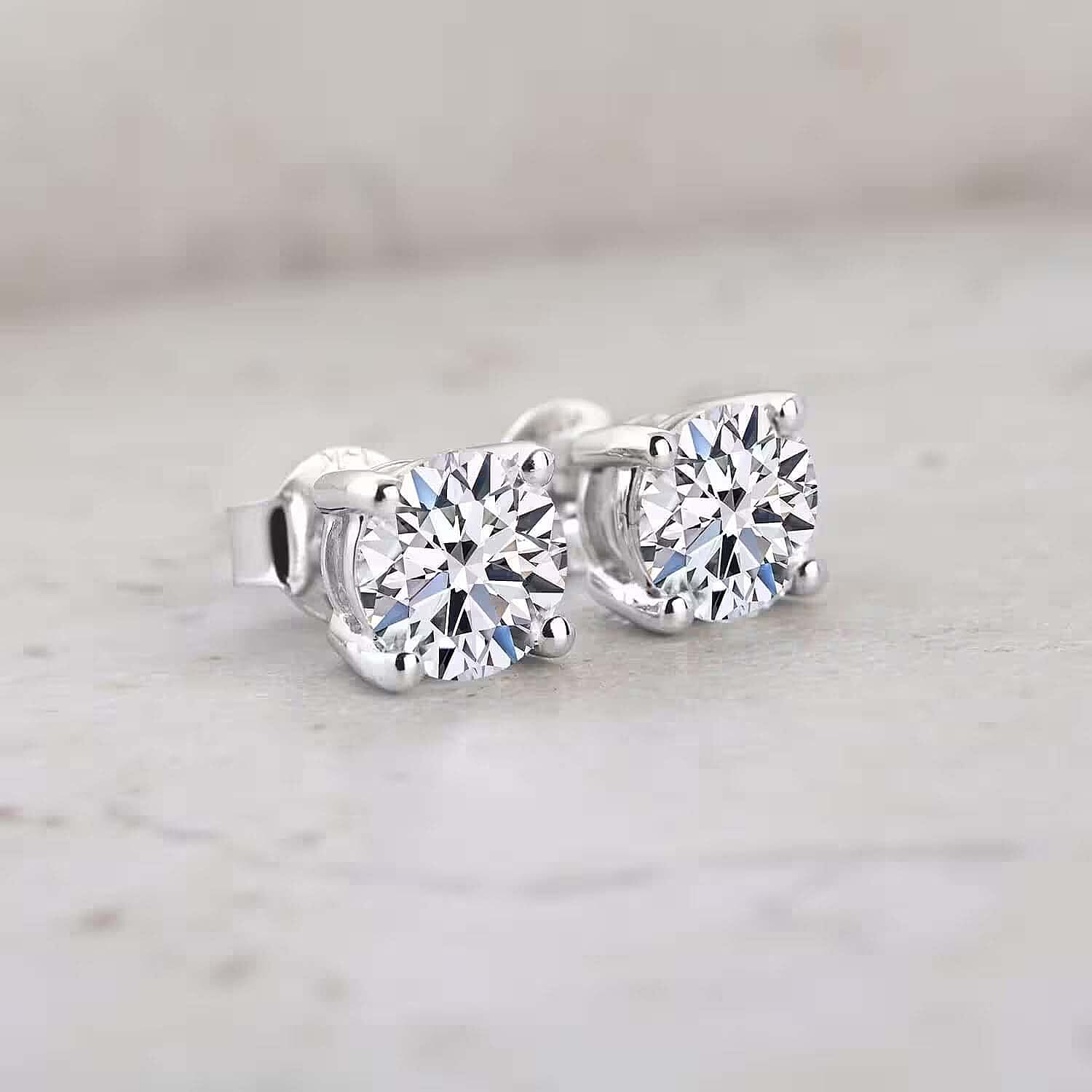 Luxuriant Lab Grown Diamond G-H Color SI Clarity 1.00 ctw Solitaire Stud Earrings in Platinum Over Sterling Silver (Del. In 10-12 Days)