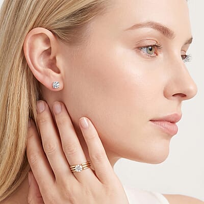 Luxuriant Lab Grown Diamond G-H Color SI Clarity 1.00 ctw Solitaire Stud Earrings in 18K Vermeil Yellow Gold Over Sterling Silver