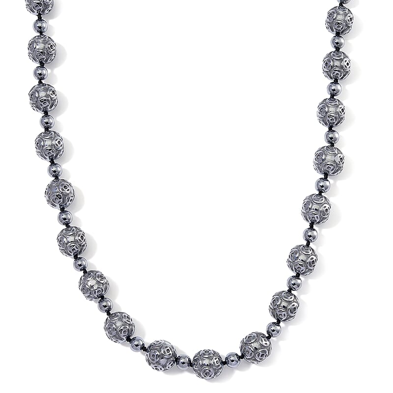 Terahertz 350.00 ctw Money Coin Carved Beaded Necklace in Rhodium Over Sterling Silver 20 Inches