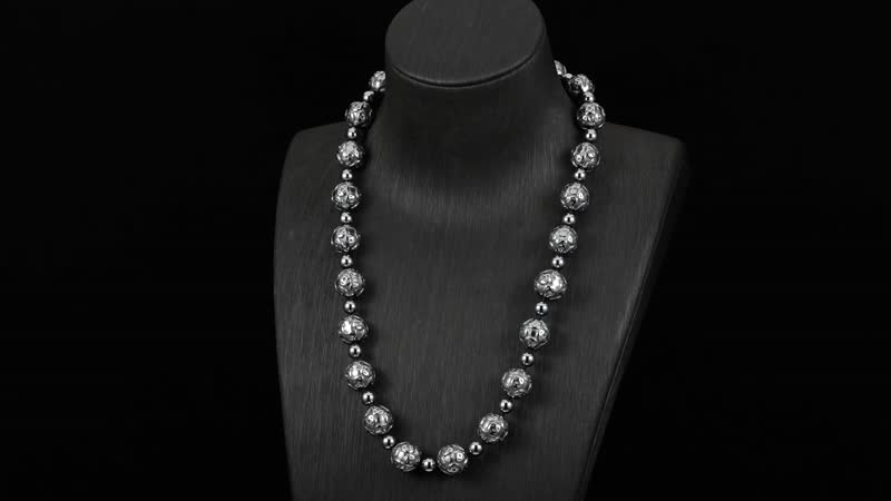 Terahertz 350.00 ctw Money Coin Carved Beaded Necklace in Rhodium Over Sterling Silver 20 Inches
