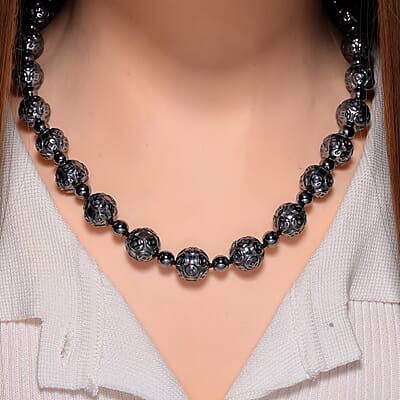 Terahertz 350.00 ctw Money Coin Carved Beaded Necklace in Rhodium Over Sterling Silver 20 Inches