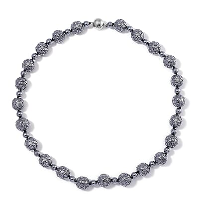 Terahertz 350.00 ctw Money Coin Carved Beaded Necklace in Rhodium Over Sterling Silver 20 Inches