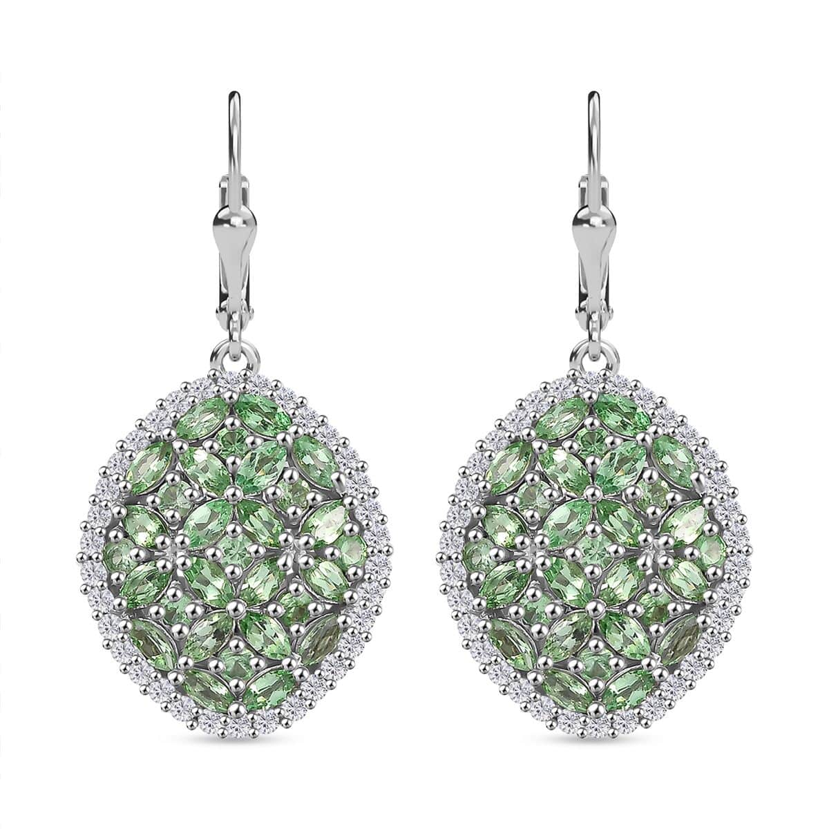 Doorbuster Tsavorite Garnet and White Zircon 5.65 ctw Bunch of Flower Earrings in Rhodium Over Sterling Silver image number 0