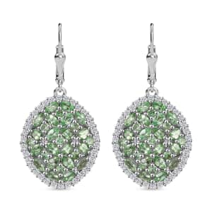 Doorbuster Tsavorite Garnet and White Zircon 5.65 ctw Bunch of Flower Earrings in Rhodium Over Sterling Silver