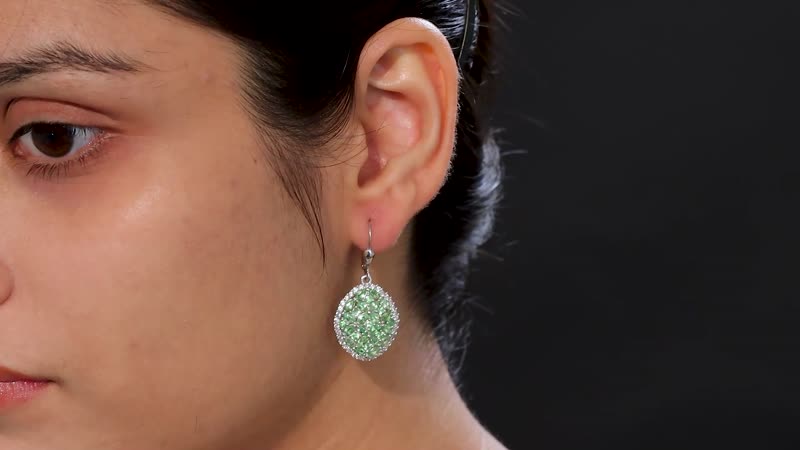 Tsavorite Garnet, White Zircon Earrings in Rhodium Over Sterling Silver 5.65 ctw