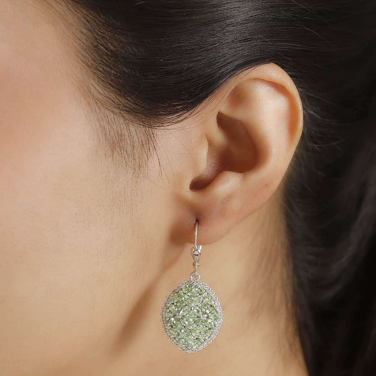 Doorbuster Tsavorite Garnet and White Zircon 5.65 ctw Bunch of Flower Earrings in Rhodium Over Sterling Silver image number 2