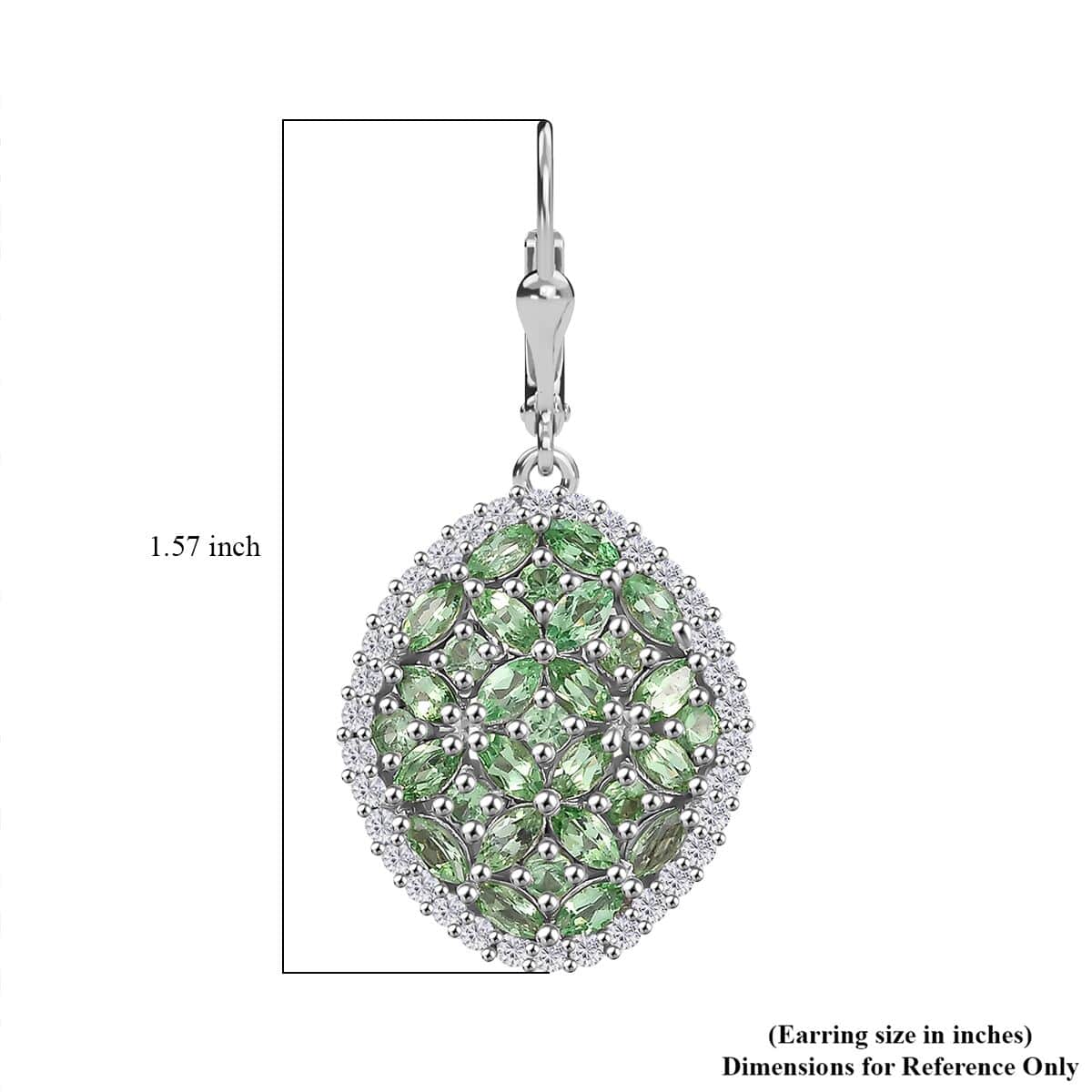 Doorbuster Tsavorite Garnet and White Zircon 5.65 ctw Bunch of Flower Earrings in Rhodium Over Sterling Silver image number 4