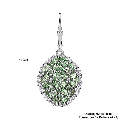 D'Joy Tsavorite Garnet and White Zircon 5.65 ctw Bunch of Flower Earrings in Rhodium Over Sterling Silver