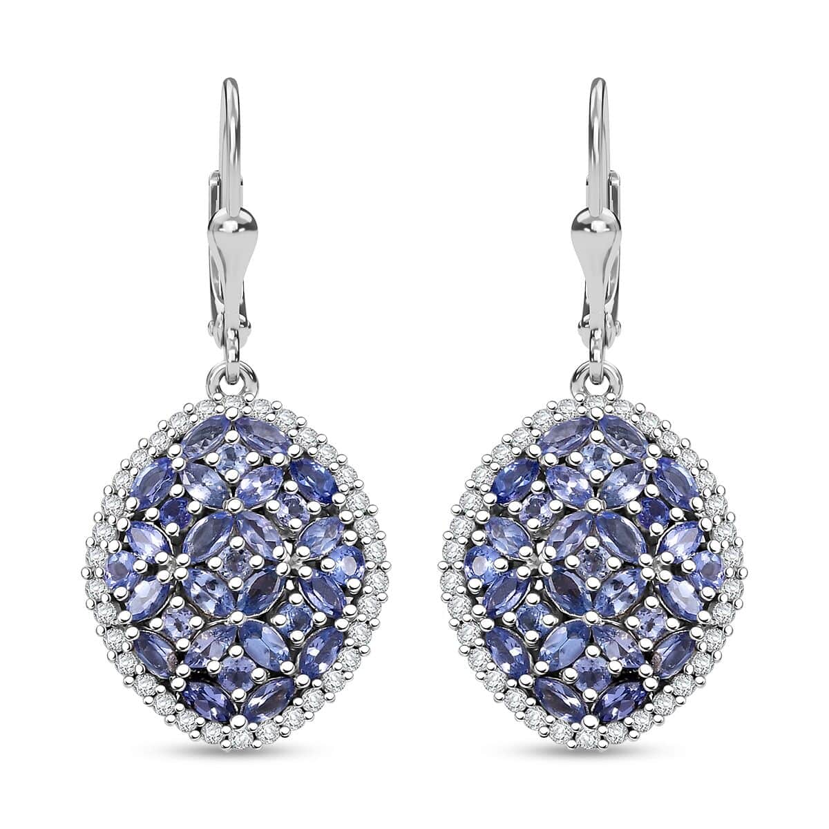 Doorbuster Tanzanite and White Zircon 6.00 ctw Bunch of Flower Earrings in Rhodium Over Sterling Silver image number 0