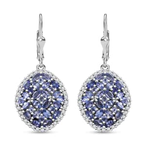 Doorbuster Tanzanite and White Zircon 6.00 ctw Bunch of Flower Earrings in Rhodium Over Sterling Silver