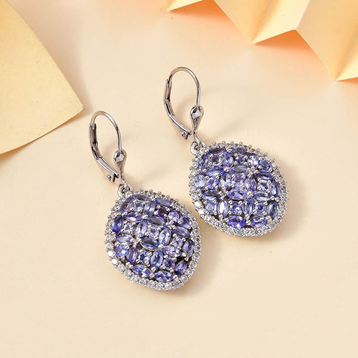 Doorbuster Tanzanite and White Zircon 6.00 ctw Bunch of Flower Earrings in Rhodium Over Sterling Silver image number 1