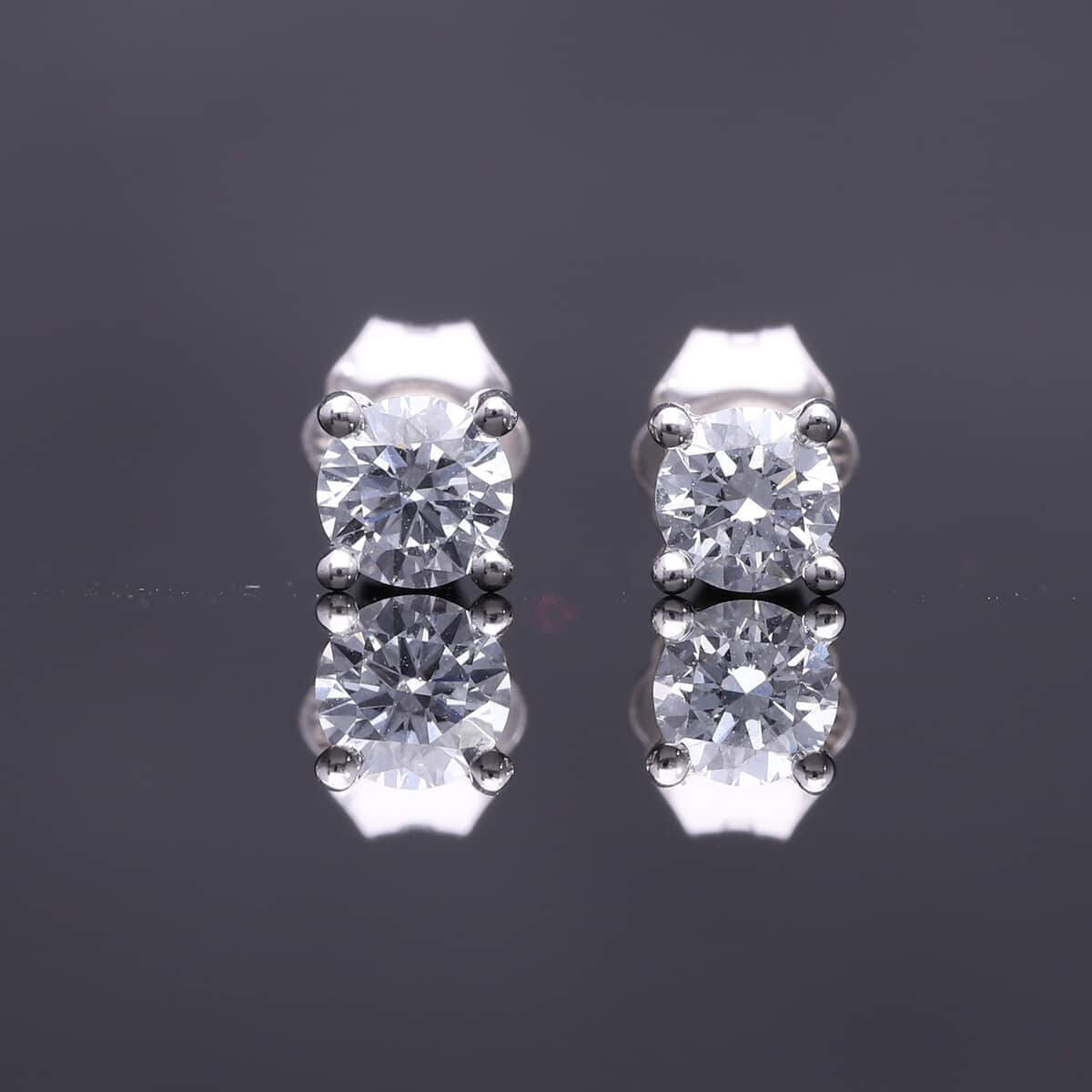 Luxuriant Lab Grown Diamond G-H SI 0.50 ctw Solitaire Stud Earrings in Platinum Over Sterling Silver image number 2