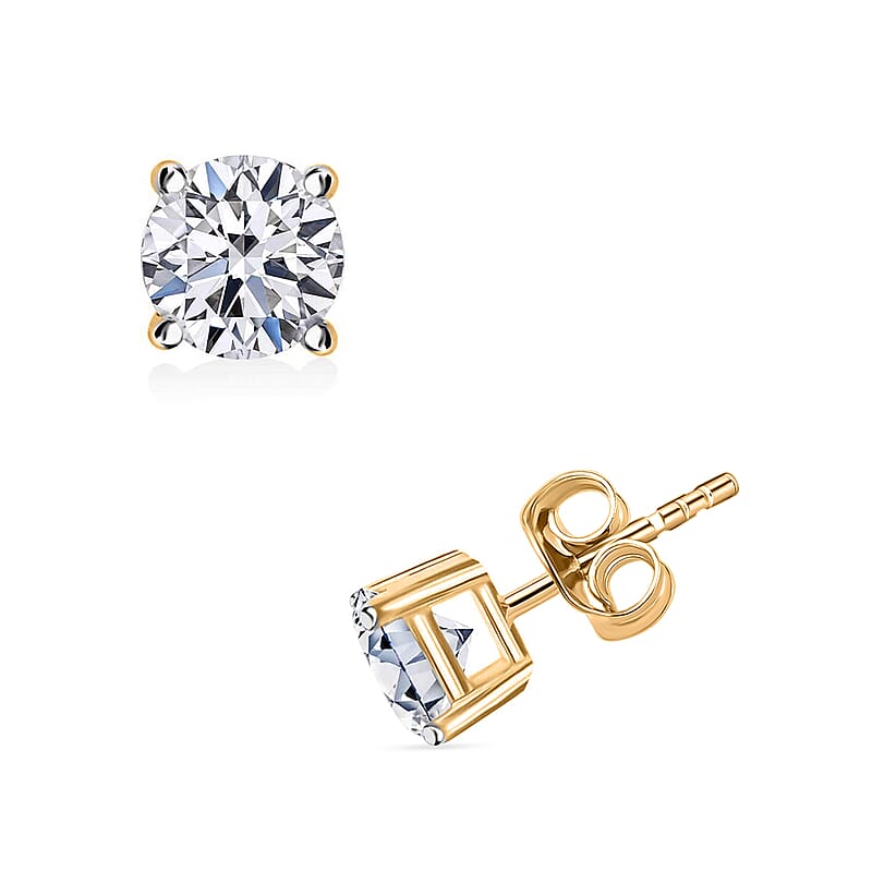 Luxuriant Lab Grown Diamond G-H Color SI Clarity 0.50 ctw Solitaire Stud Earrings in 18K Vermeil Yellow Gold Over Sterling Silver