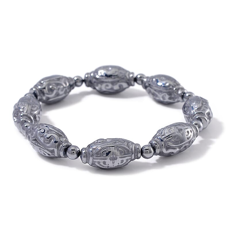 Terahertz Carved 145.00 ctw Beaded Stretch Bracelet