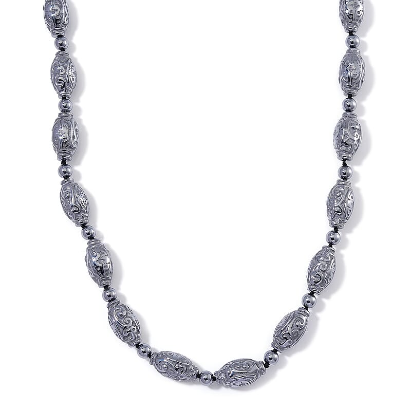 Terahertz Carved Beaded 350.00 ctw Necklace in Rhodium Over Sterling Silver 20 Inches