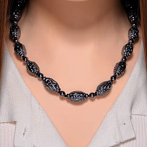 Terahertz Carved Beaded 350.00 ctw Necklace in Rhodium Over Sterling Silver 20 Inches
