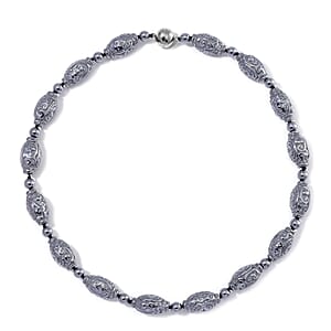 Terahertz Carved Beaded 350.00 ctw Necklace in Rhodium Over Sterling Silver 20 Inches