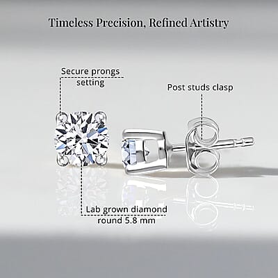Luxuriant Lab Grown Diamond G-H SI 1.50 ctw Solitaire Stud Earrings in Platinum Over Sterling Silver