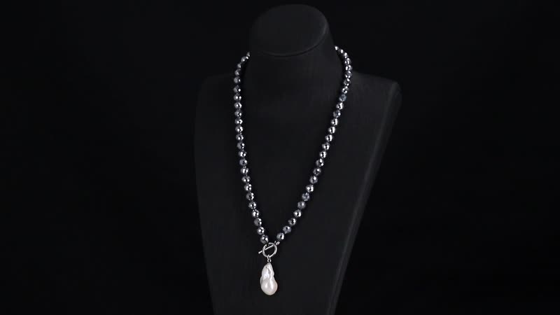 White Freshwater Pearl and Terahertz 200.00 ctw Necklace 20 Inches in Stainless Steel