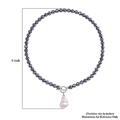 White Freshwater Pearl and Terahertz 200.00 ctw Necklace 20 Inches in Stainless Steel 