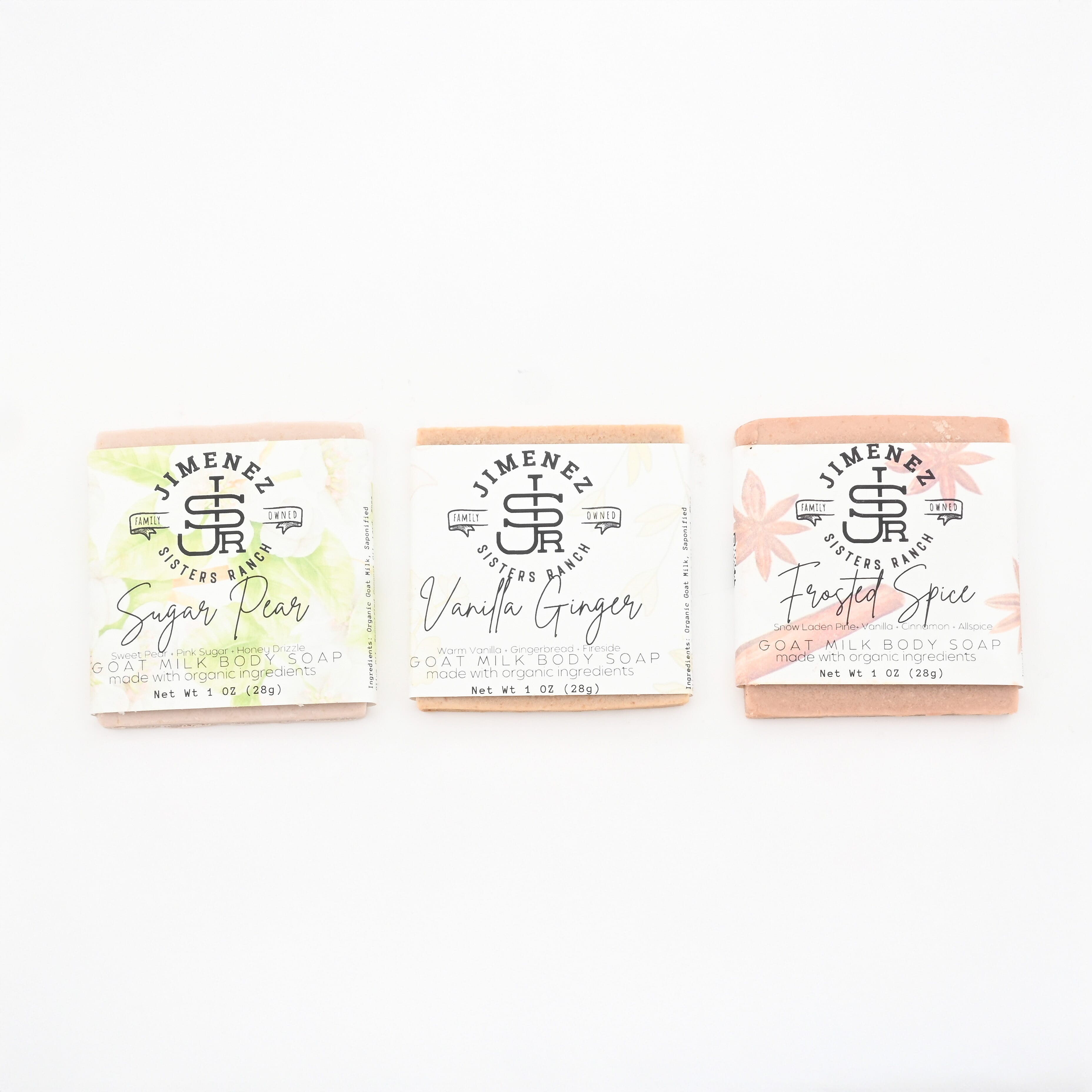 Jimenez Sisters Ranch Goat Milk Sliced Soap Sampler-Holiday Fun (1oz x3)