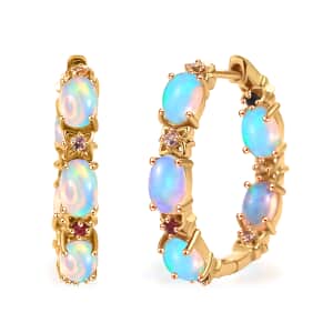 Premium Ethiopian Welo Opal and Multi Sapphire 3.65 ctw Bloom Hoop Earrings in 18K Vermeil Yellow Gold Over Sterling Silver