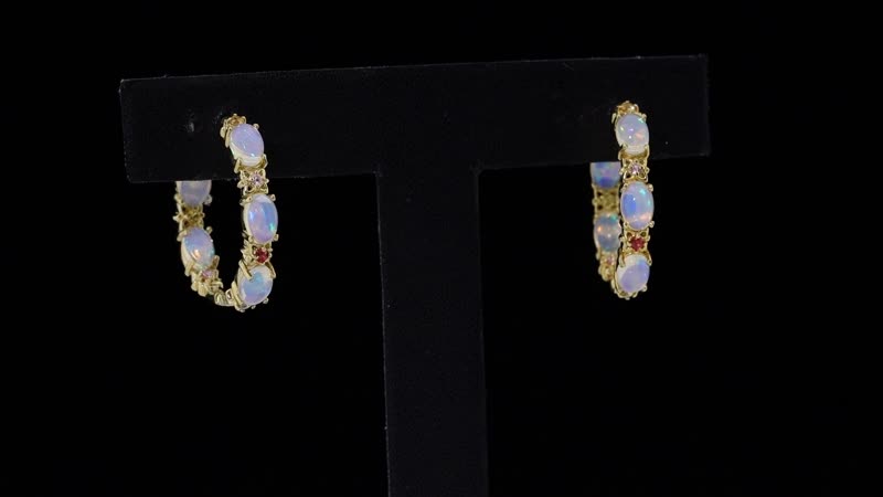 D'Joy Premium Ethiopian Welo Opal and Multi Sapphire 3.65 ctw Bloom Hoop Earrings in 18K Vermeil Yellow Gold Over Sterling Silver