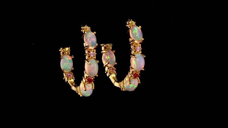 D'Joy Premium Ethiopian Welo Opal and Multi Sapphire 3.65 ctw Bloom Hoop Earrings in 18K Vermeil Yellow Gold Over Sterling Silver