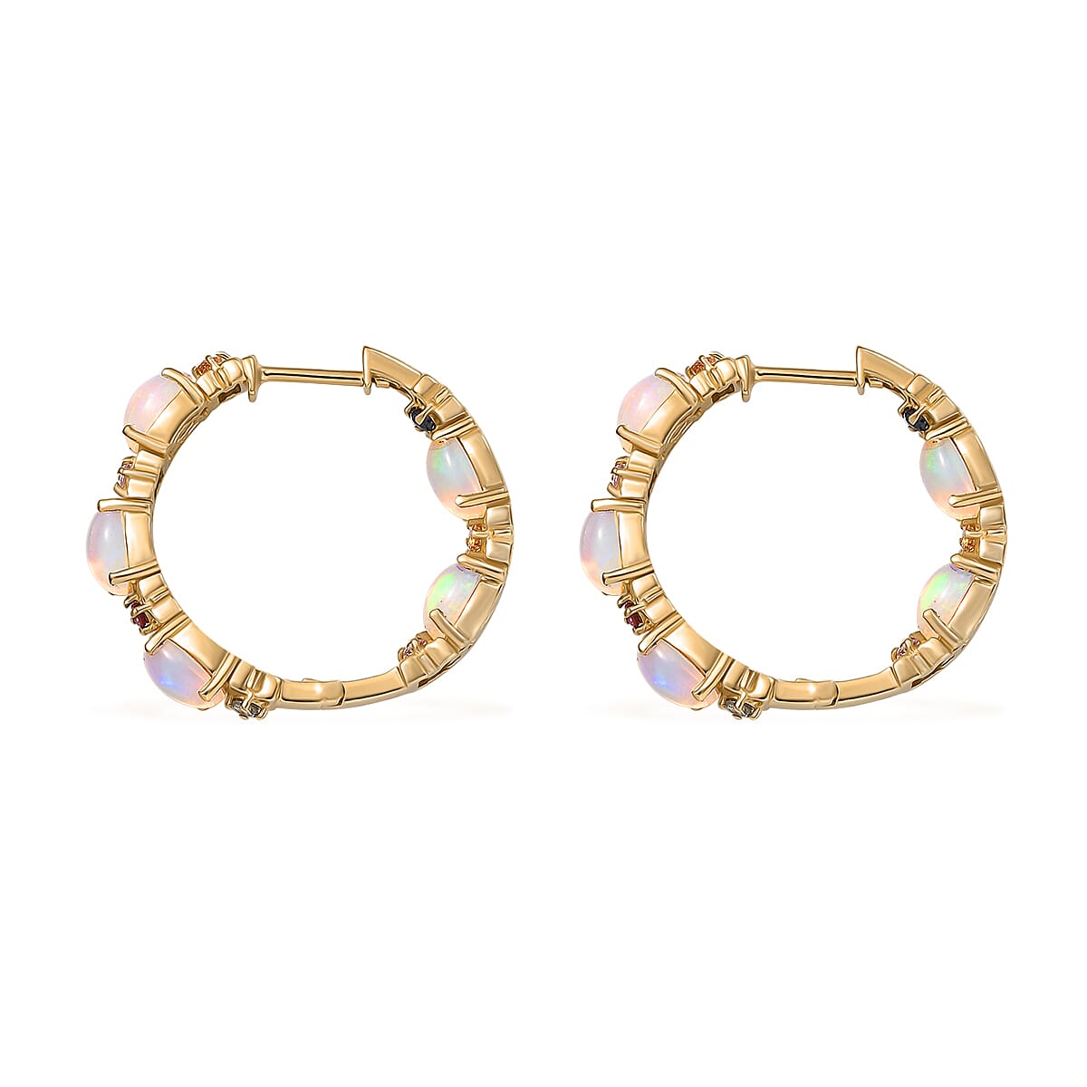 D'Joy Premium Ethiopian Welo Opal and Multi Sapphire 3.65 ctw Bloom Hoop Earrings in 18K Vermeil Yellow Gold Over Sterling Silver