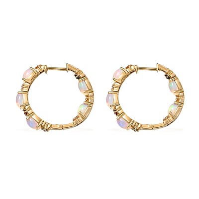 D'Joy Premium Ethiopian Welo Opal and Multi Sapphire 3.65 ctw Bloom Hoop Earrings in 18K Vermeil Yellow Gold Over Sterling Silver