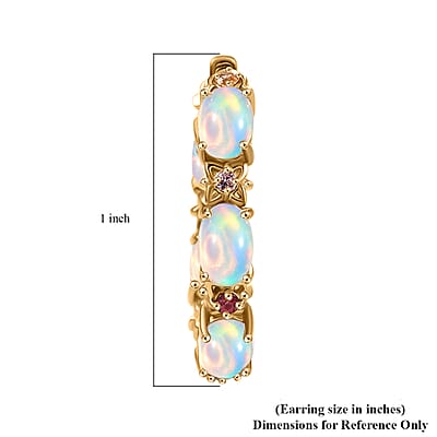 D'Joy Premium Ethiopian Welo Opal and Multi Sapphire 3.65 ctw Bloom Hoop Earrings in 18K Vermeil Yellow Gold Over Sterling Silver