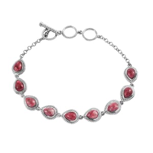 Karis Norwegian Thulite 9.10 ctw Toggle Clasp Bracelet in Platinum Bond (7.25 In)
