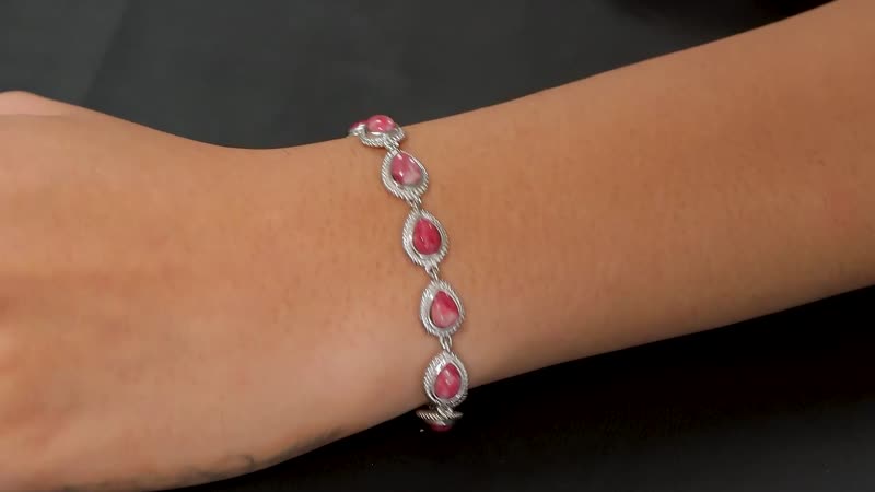 Karis Norwegian Thulite 9.10 ctw Toggle Clasp Bracelet in Platinum Bond (7.25 In)