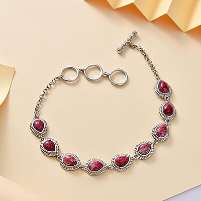 Karis Norwegian Thulite 9.10 ctw Toggle Clasp Bracelet in Platinum Bond (7.25 In)