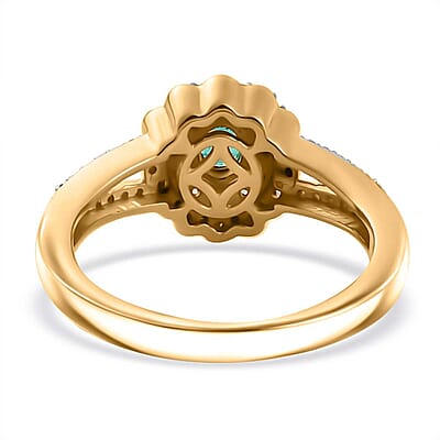 AAA Boyaca Colombian Emerald and Multi Gemstone 0.90 ctw Floral Ring in 18K Vermeil Yellow Gold Over Sterling Silver (Size 10.0)