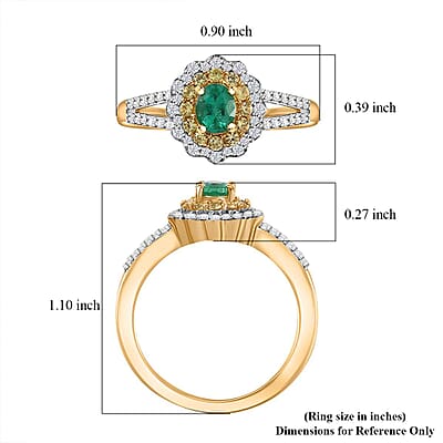 AAA Boyaca Colombian Emerald and Multi Gemstone 0.90 ctw Floral Ring in 18K Vermeil Yellow Gold Over Sterling Silver (Size 10.0)