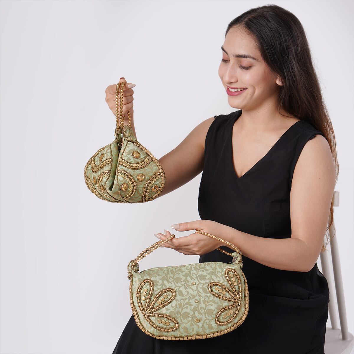 Set of 2 Sea Green Potli Bag image number 1
