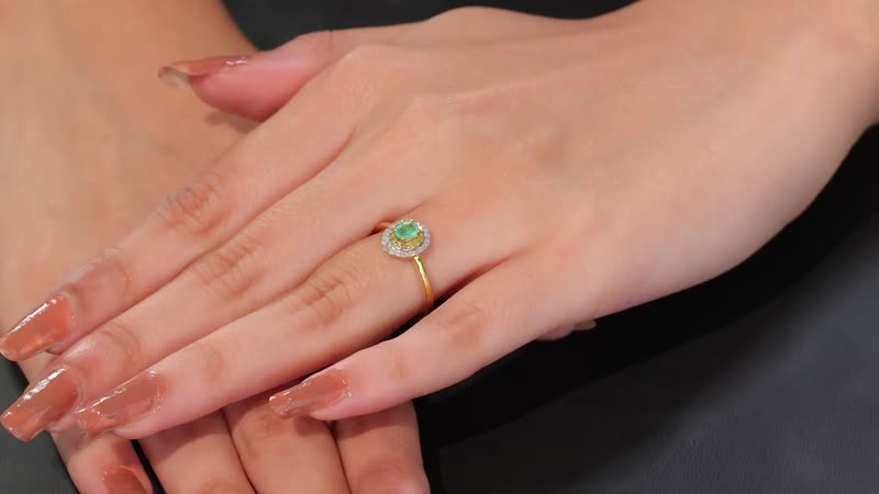 Boyaca Colombian Emerald, Yellow Diamond (IR), Diamond (0.23 cts) Oceanic Radiance Ring in 18K Vermeil YG Over Sterling Silver (Size 10.0) 0.55 ctw