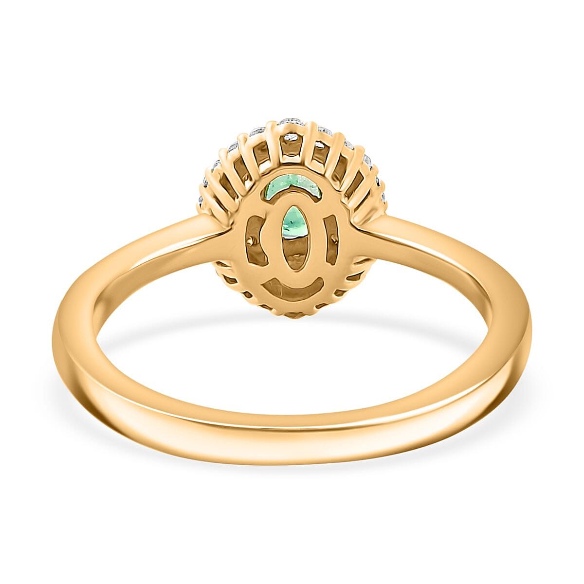 D'Joy Boyaca Colombian Emerald, Yellow and White Diamond 0.55 ctw Oceanic Radiance Ring in 18K Vermeil Yellow Gold Over Sterling Silver (Size 10.0) (Del. in 10-12 Days)