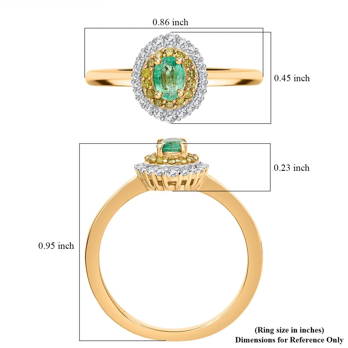 Boyaca Colombian Emerald, Yellow and White Diamond 0.55 ctw Oceanic Radiance Ring in 18K Vermeil Yellow Gold Over Sterling Silver (Size 10.0) (Del. in 10-12 Days) image number 5